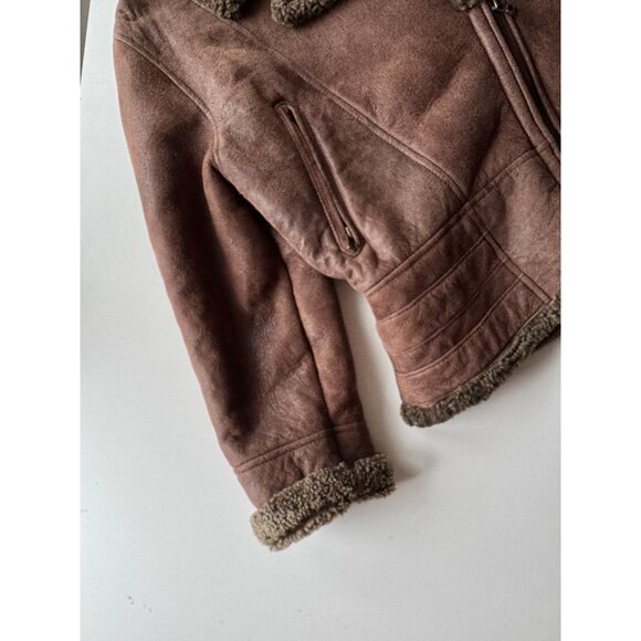 Vintage 90's ALDO Brown Sheepskin Leather Shearling Moto Biker Jacket, Size M - Picture 7 of 16